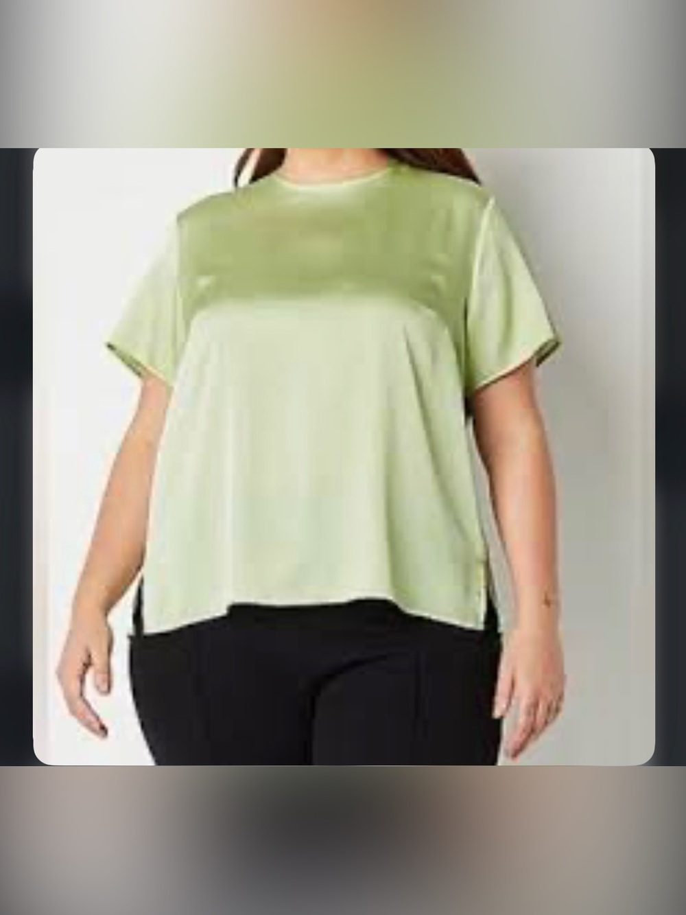 Worthington Round Neck Short Sleeve Green Satin Blouse